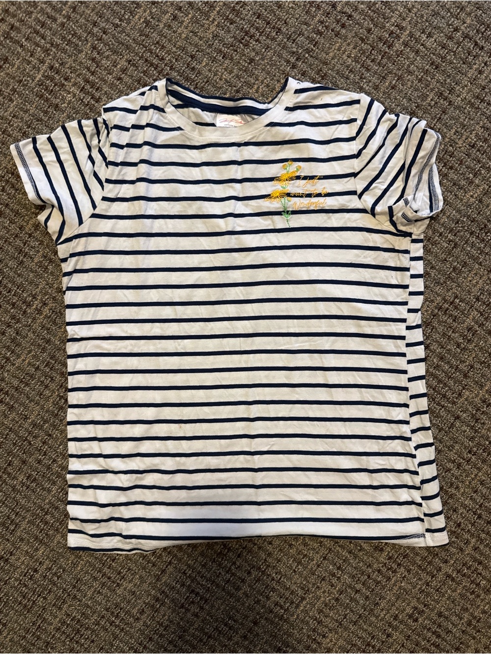 Marilyn Monroe Navy Striped White Tee with Yellow Flower Embroidery